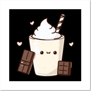 Kawaii Vanilla Milkshake and Chocolate with Hearts | Design for Kawaii Food Lovers Posters and Art